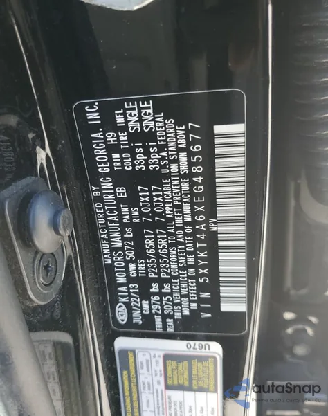 2014 Kia Sorento Lx z USA, uszkodzony, nr VIN 5XYKT4A6XEG485677